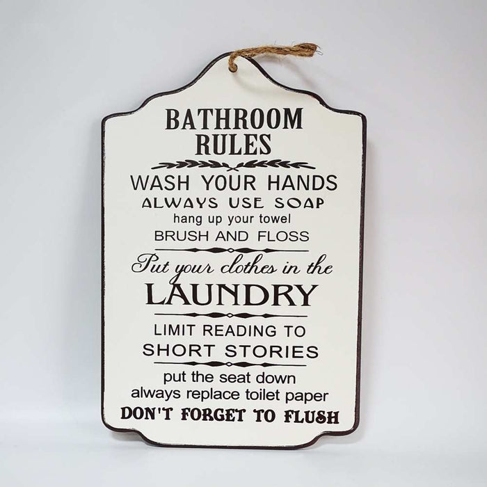 Bathroom Rules, decorative timber wall plaque