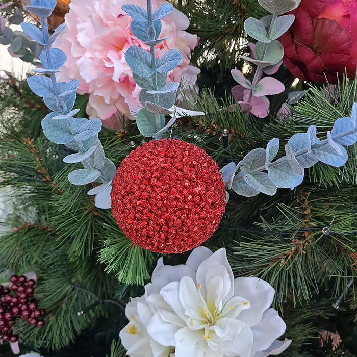 Bead-Sequin Red Christmas Bauble