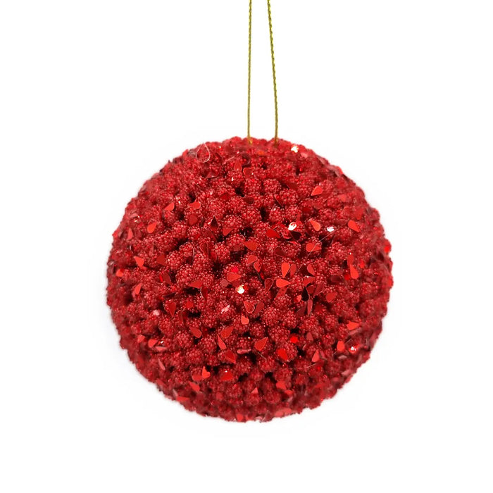 Bead-Sequin Red Christmas Bauble