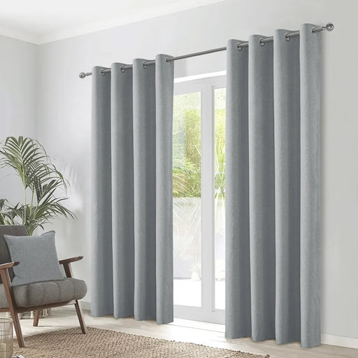 Bergen grey readymade blackout interlined eyelet curtains