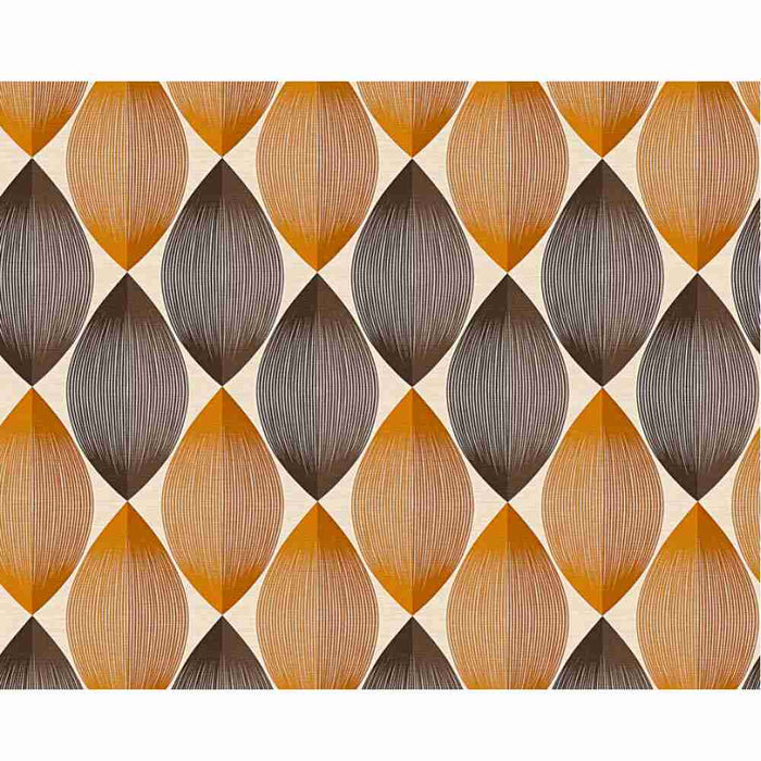 Brown and rose gold geometric motif wallpaper on a neutral background