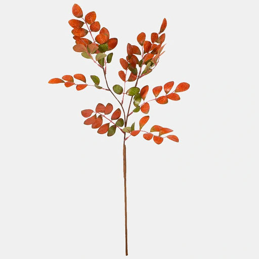 A realistic faux green and orange stem of chokeberry leaves