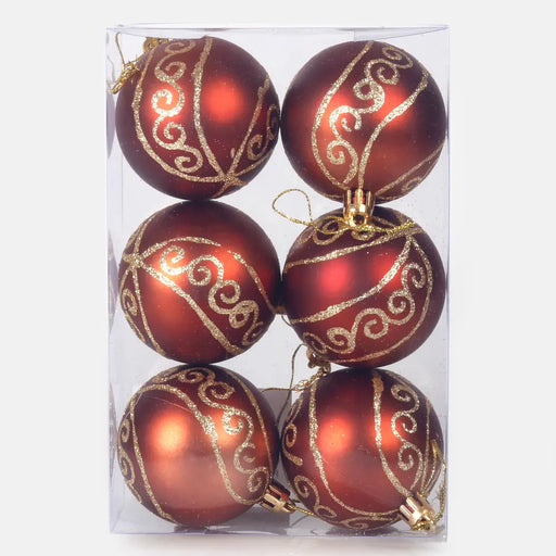 Brown & Gold Christmas Bauble with Glitter Set of 6