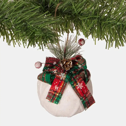 White Christmas Bauble with Ribbon Decoration