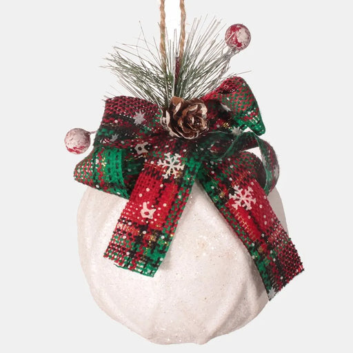 White Christmas Bauble with Ribbon Decoration