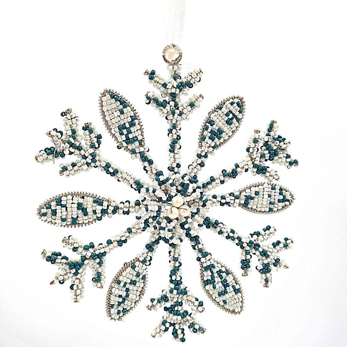 White & Green Snowflake Christmas Ornament