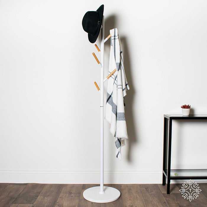 Contemporary White Hat & Coat Stand with Marble Base