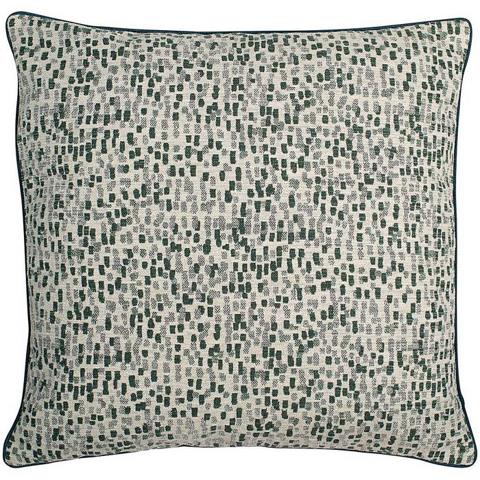 Classic jacquard dash green cushion with a contemporary linear pattern finished with green piping