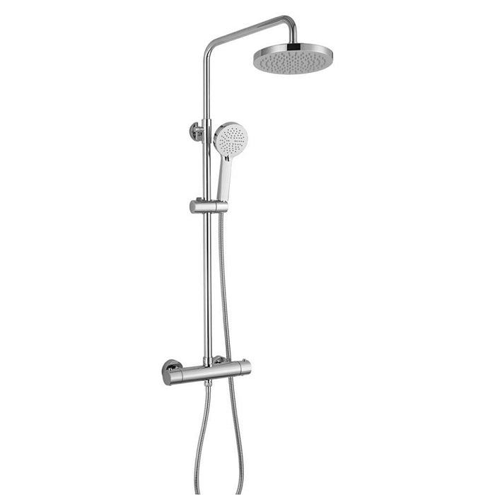 Doma Danube chrome thermostatic bar shower kit with round shower head and handset