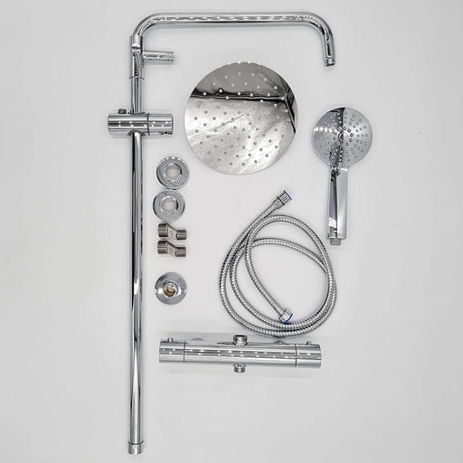 Doma Danube chrome thermostatic bar shower kit with round shower head and handset