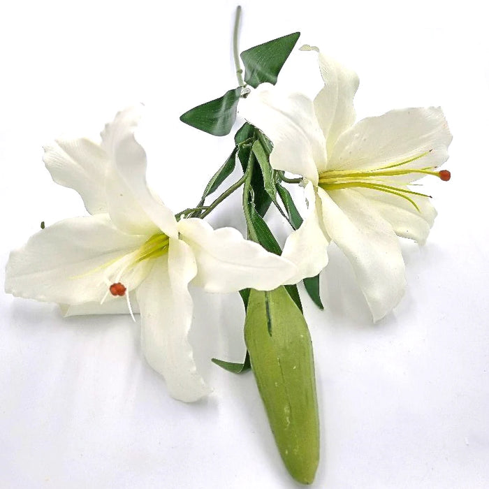 A realistic faux cream lily stem