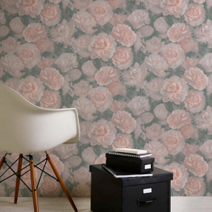 Vibrant flower pattern wallpaper with white and pink tones