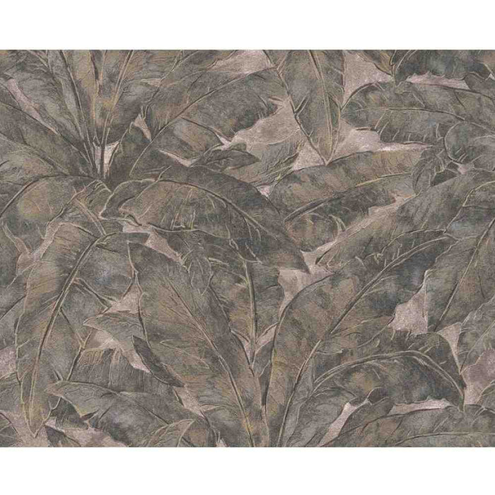 Anthracite and beige botanical style wallpaper