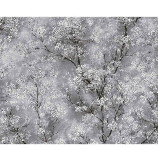 Beautiful monotone tree branch pattern wallpaper on delicate grey background