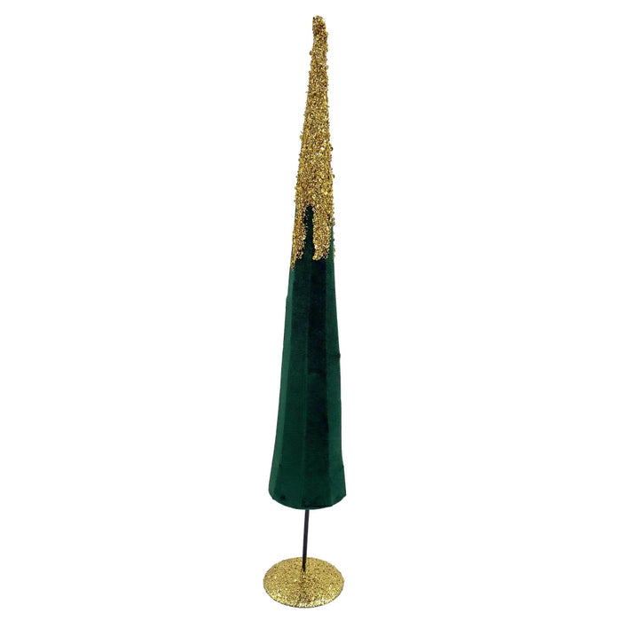 Gilded Green Velvet Conical Tree Ornament