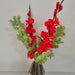 The Gladiolus twig features a large number of beautiful red satin flowers in a bouquet