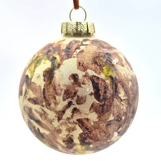 Glass pearl wool white, cinnamon and gold Christmas bauble