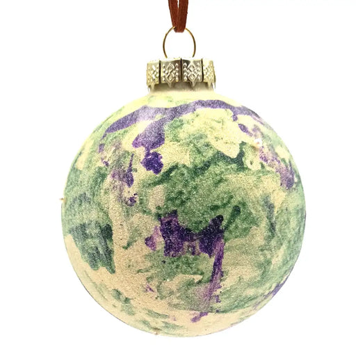 Glass pearl wool white, moss green and heather Christmas bauble