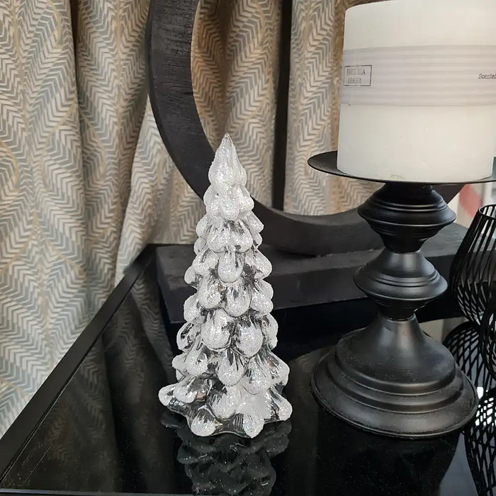 Small Glass Clear Table Tree with Snow