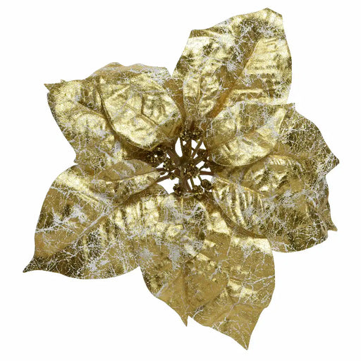 Gold poinsettia flower clip-on Christmas Tree decoration