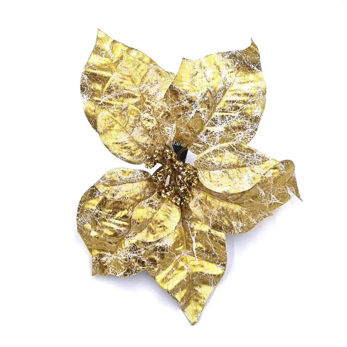 Champagne gold poinsettia clip-on artificial flower