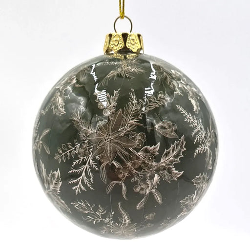 Green and holly gloss Christmas bauble