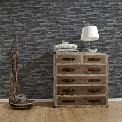 A realistic grey brick effect wallpaper