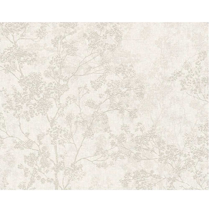 Subtle grey and faded taupe foliage on delicate off white background wallpaper