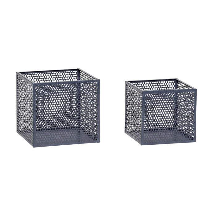 Set of 2 grey metal storage boxes