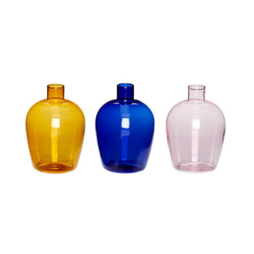 HUBSCH decorative set of 3 glass vases, amber / blue / pink