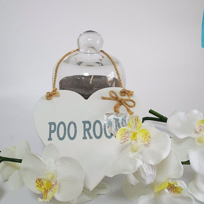 Heart "Poo Room", decorative timber hanging sign