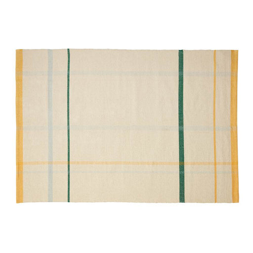 Danish designed striped beige, yellow and green cotton rug from Hübsch