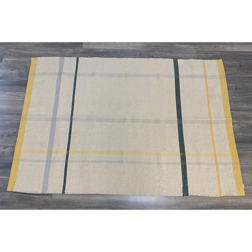 Danish designed striped beige, yellow and green cotton rug from Hübsch