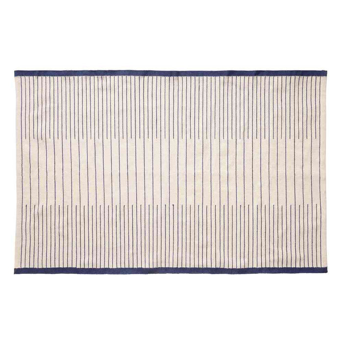 Danish designed striped blue and cream woven rug from Hübsch