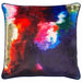 Hand painted abstract Rajan seth Kaleidoscope cushions in multicolour on velvet with gold daubing and navy piping and reverse
