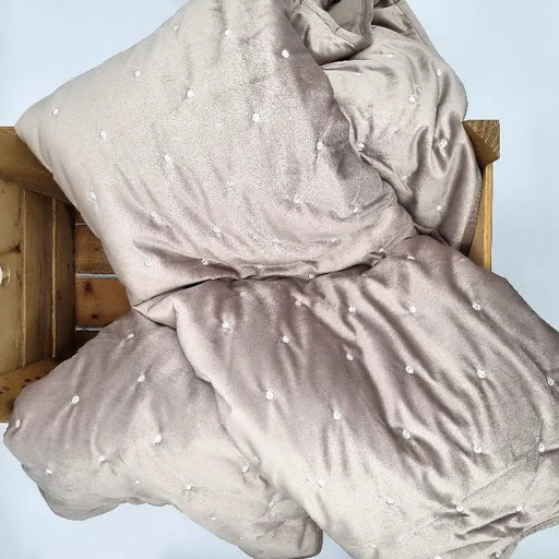 Kendrick taupe velvet bedspread with a pocket sprung quilt effect