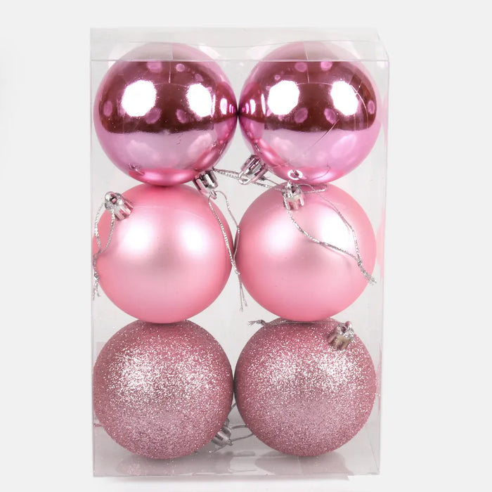 Light Pink Assorted Christmas Bauble Set of 6