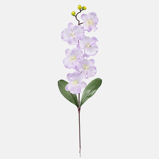 Lilac orchid twig with a large satiny crafted flowers and dark green leaves