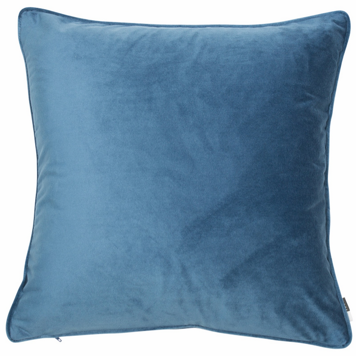 Luxe feather bluewing soft matte velvet square cushion with piped-edge detailing