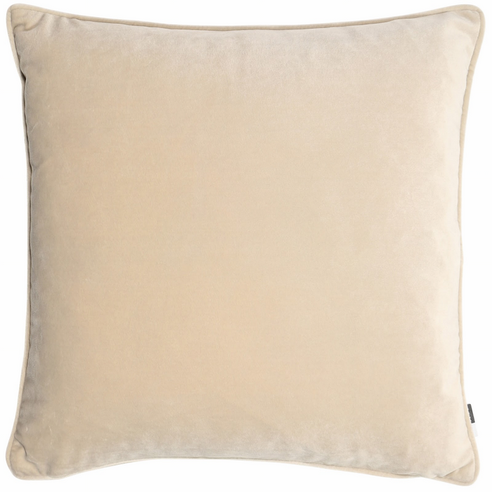 Luxe feather champagne soft matte velvet square cushion with piped-edge detailing