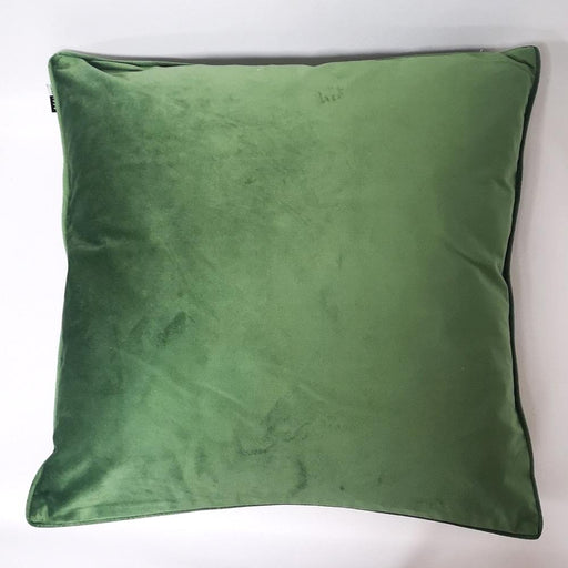 Luxe feather large eucalyptus velvet square cushion with piped-edge detailing