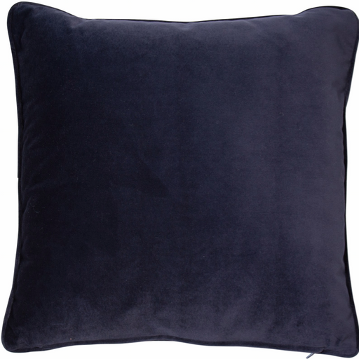 Luxe navy soft matte velvet square cushion with piped-edge detailing