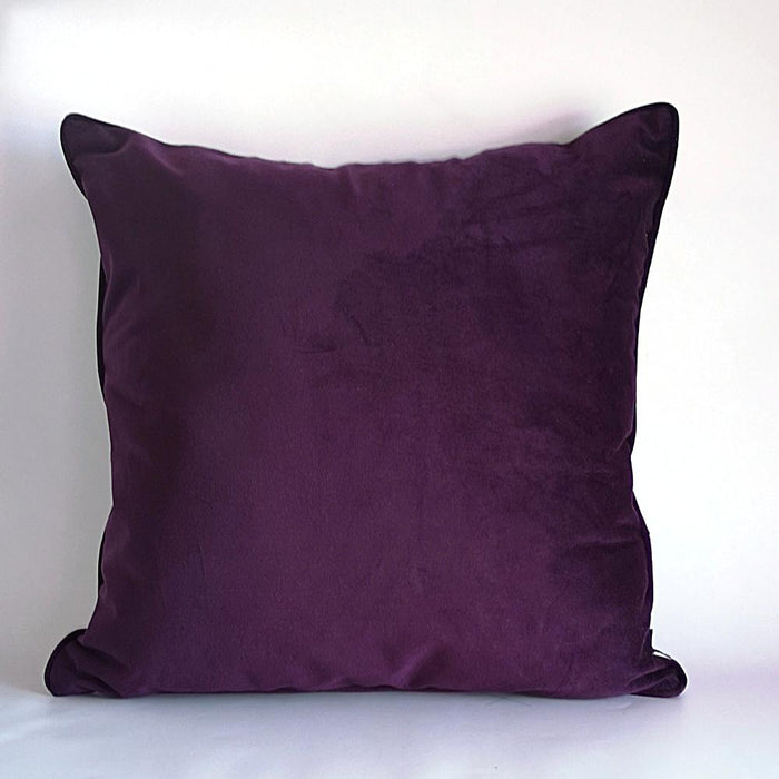 Luxe purple soft matte velvet square cushion with piped-edge detailing