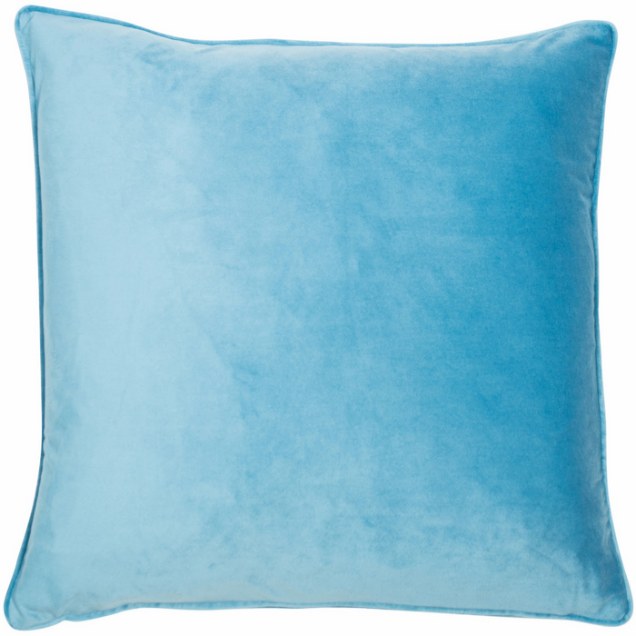 Luxe feather turquoise soft matte velvet square cushion with piped-edge detailing