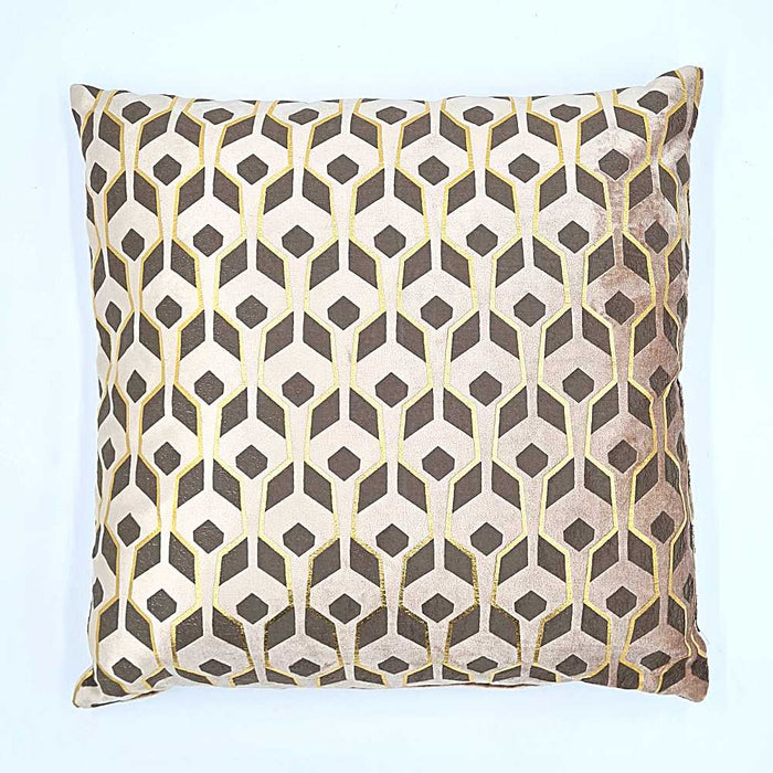 Soft taupe Mackenzie cushion with a fabulous gold foil design