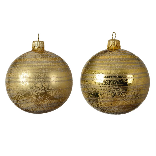 Matt gold brush stripes with sponged ballotine Christmas baubles