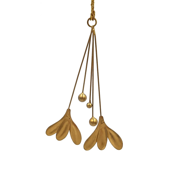 Gold metal mistletoe hanging Christmas decoration