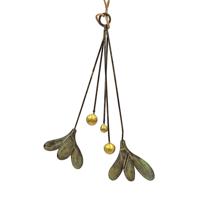 Green gold metal mistletoe hanging Christmas decoration