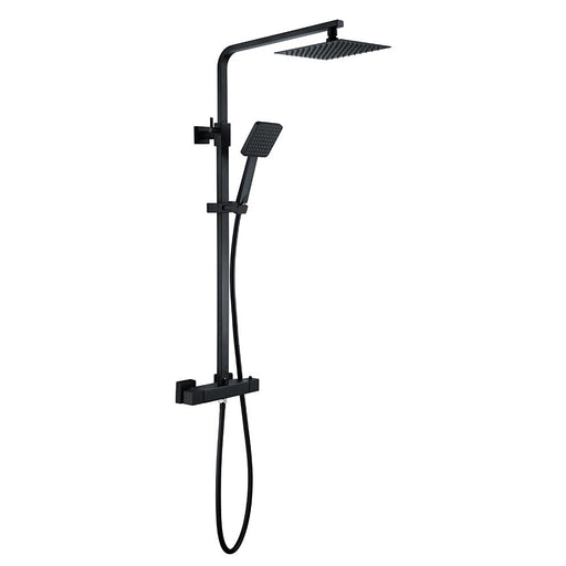 Parma matt black thermostatic bar shower kit with square shower head and handset