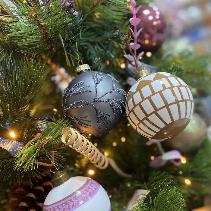 Pearlescent purple grey Christmas tree bauble with beads